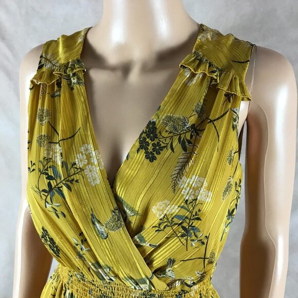 LONDON TIMES Golden Floral Smocked Waist Midi Dress Size 2 - Picture 2 of 7